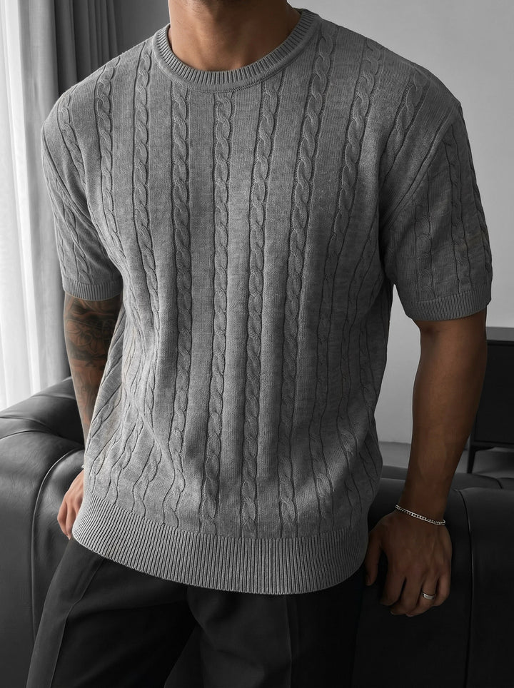 Lös Passform Flätad Stickad T-Shirt - Grå