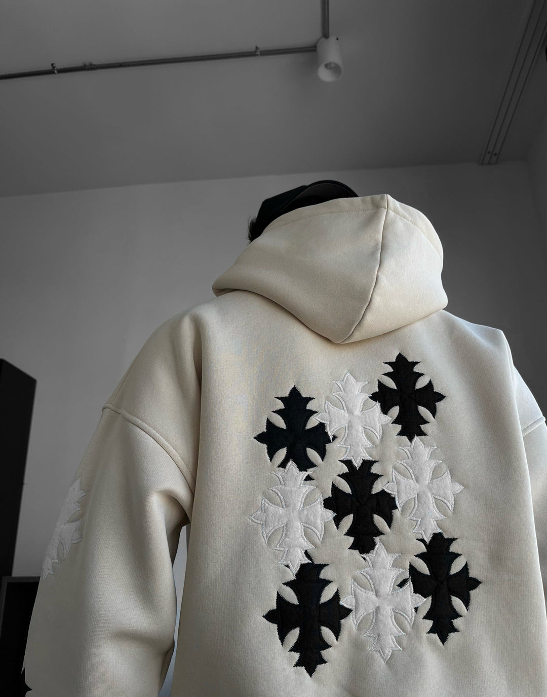 Oversize Gotisk Kors Hoodie - Beige