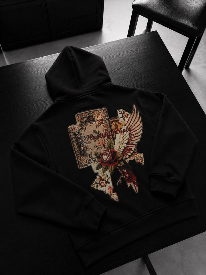 Oversize Flytande Rötter Hoodie - Svart