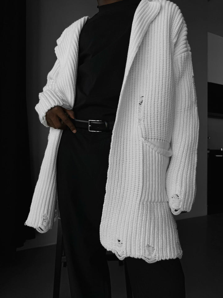 Lös Passform Lång Stickad Cardigan - Vit