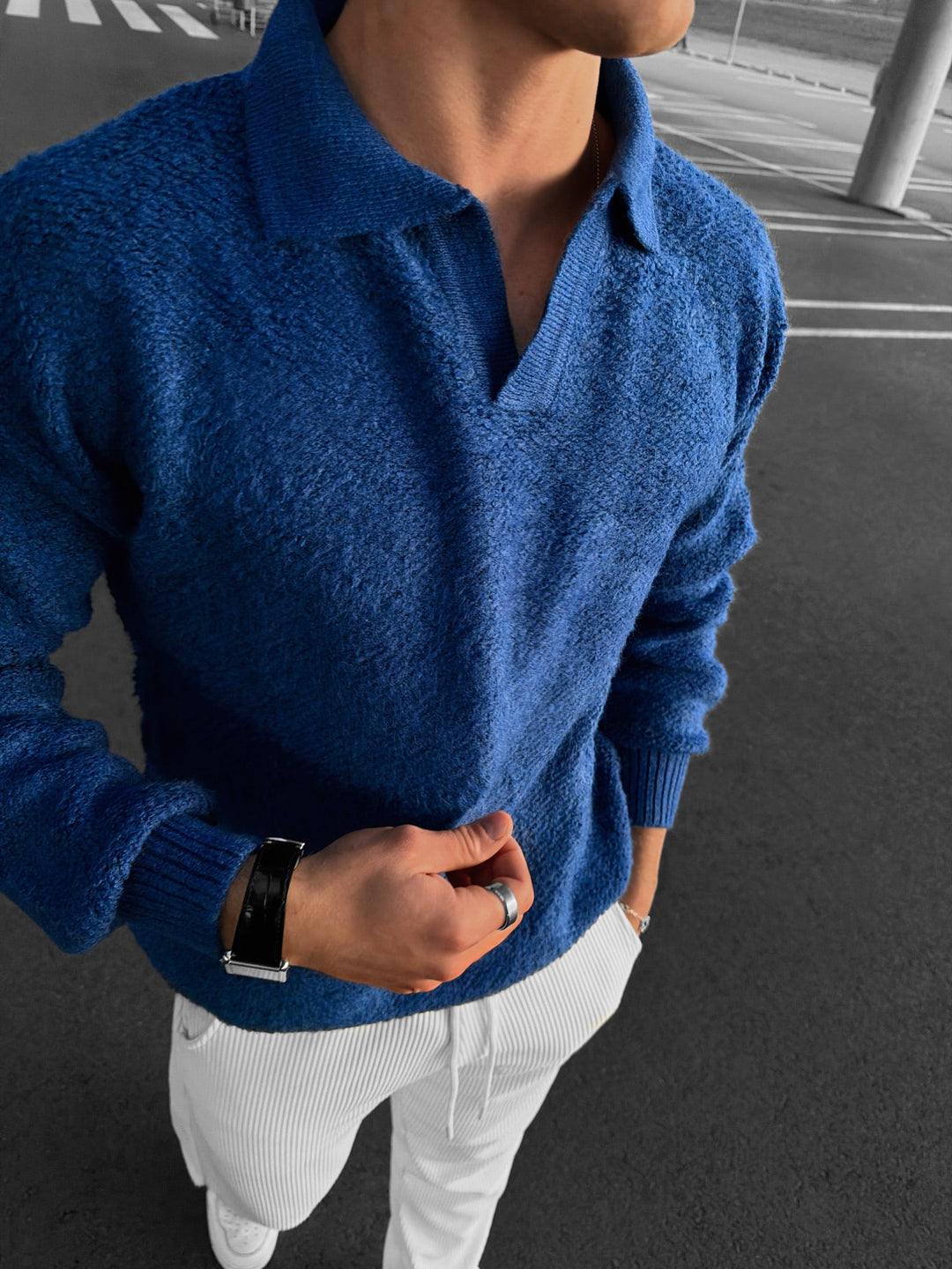 Knit Collar Borstad Tröja - Saks