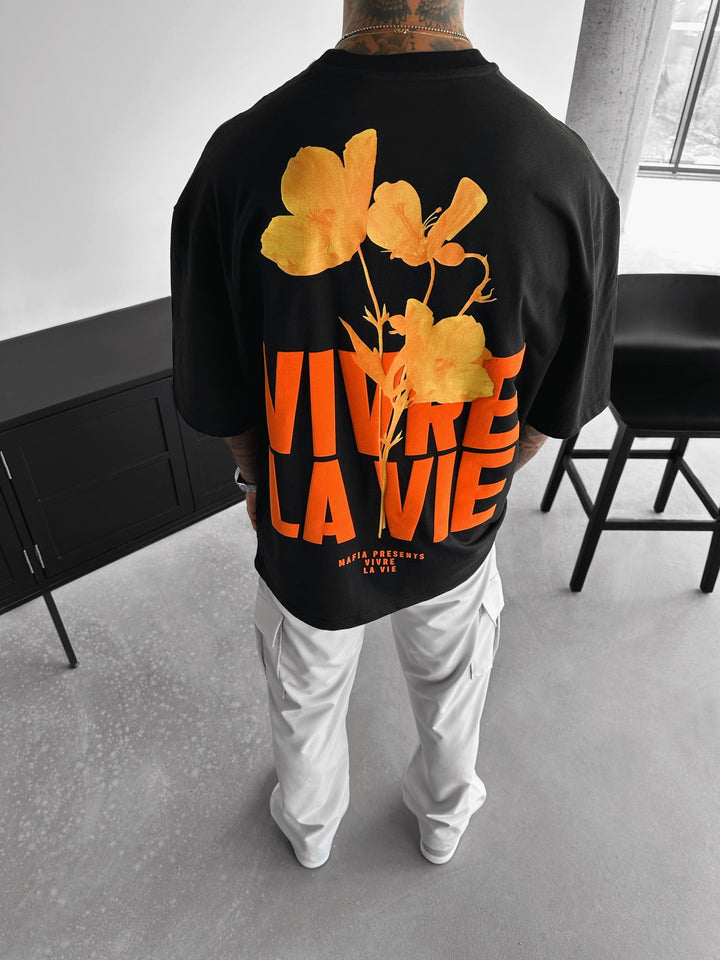 Oversize Vivre la Vie T-shirt - Svart och Orange