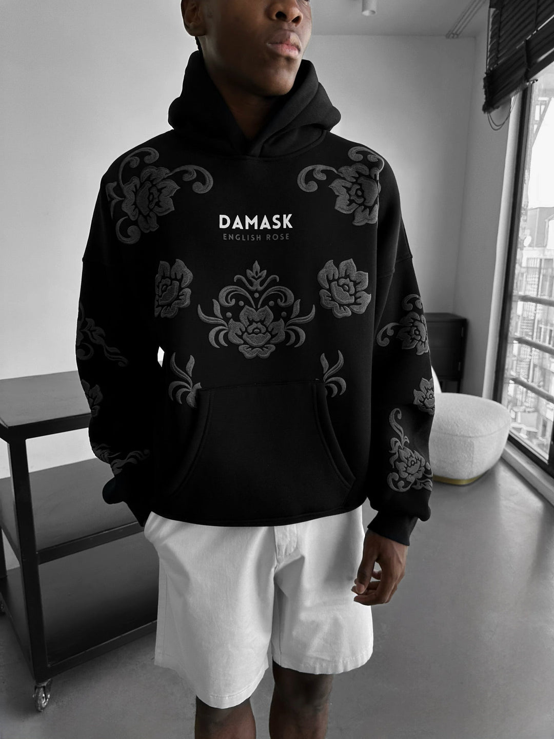 Oversize Damask Hoodie - Svart