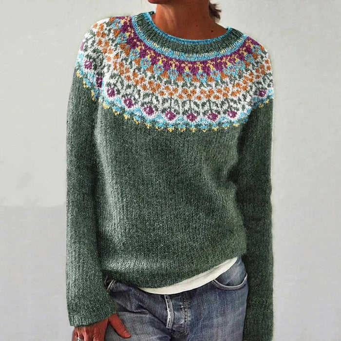Damtröja med Fair Isle-mönster Rund Halsringning