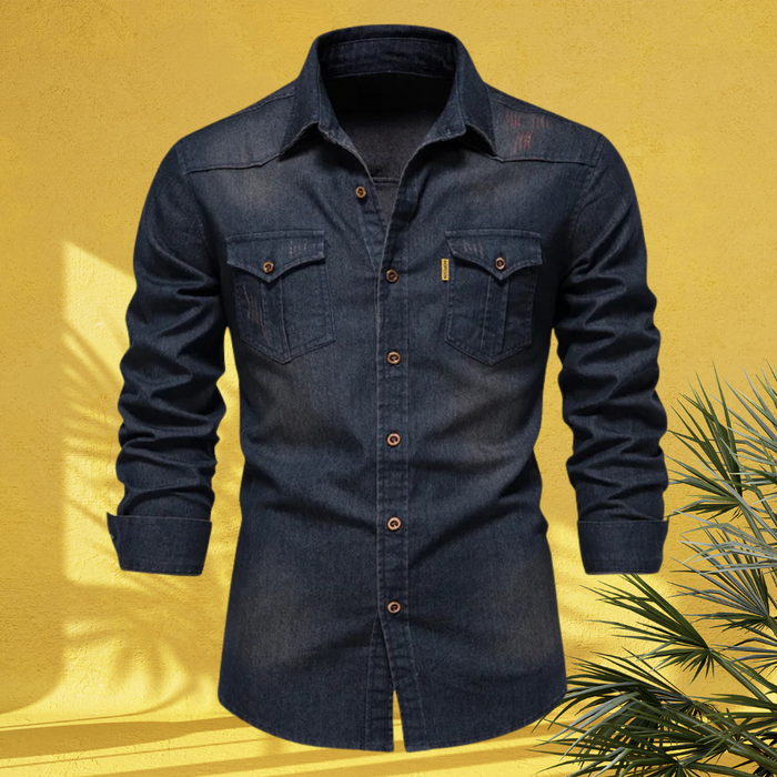 Herr Denimskjorta Slim Fit med Bröstfickor
