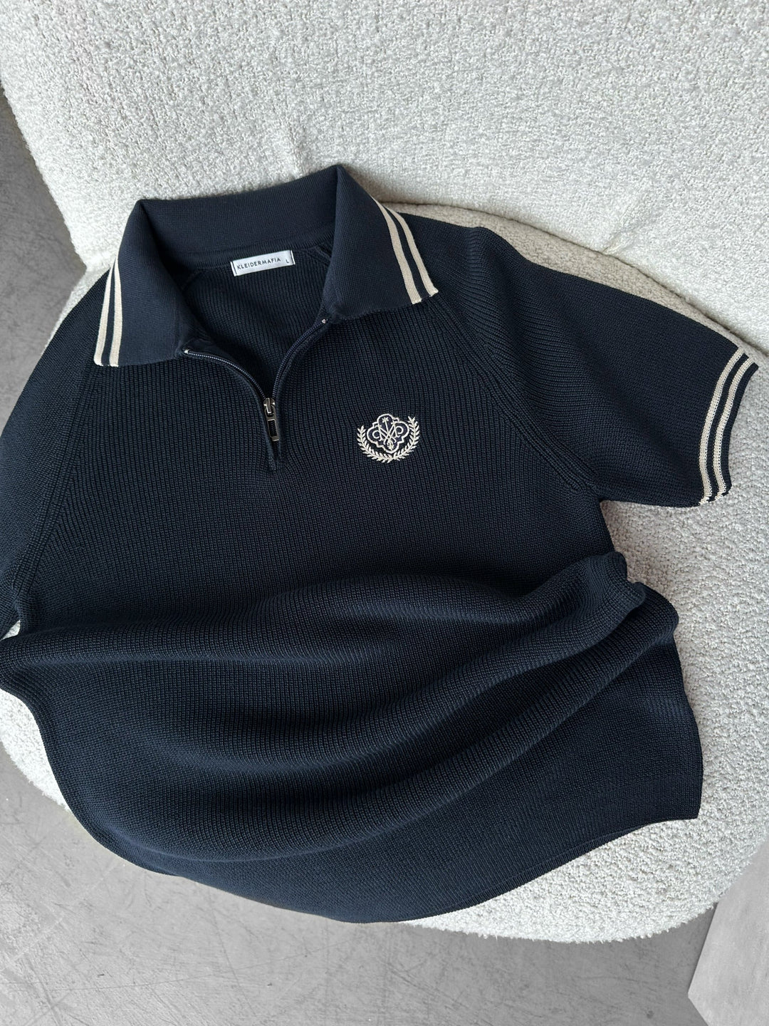 Slim Fit Halv-Zip Broderad Polo T-shirt - Marinblå