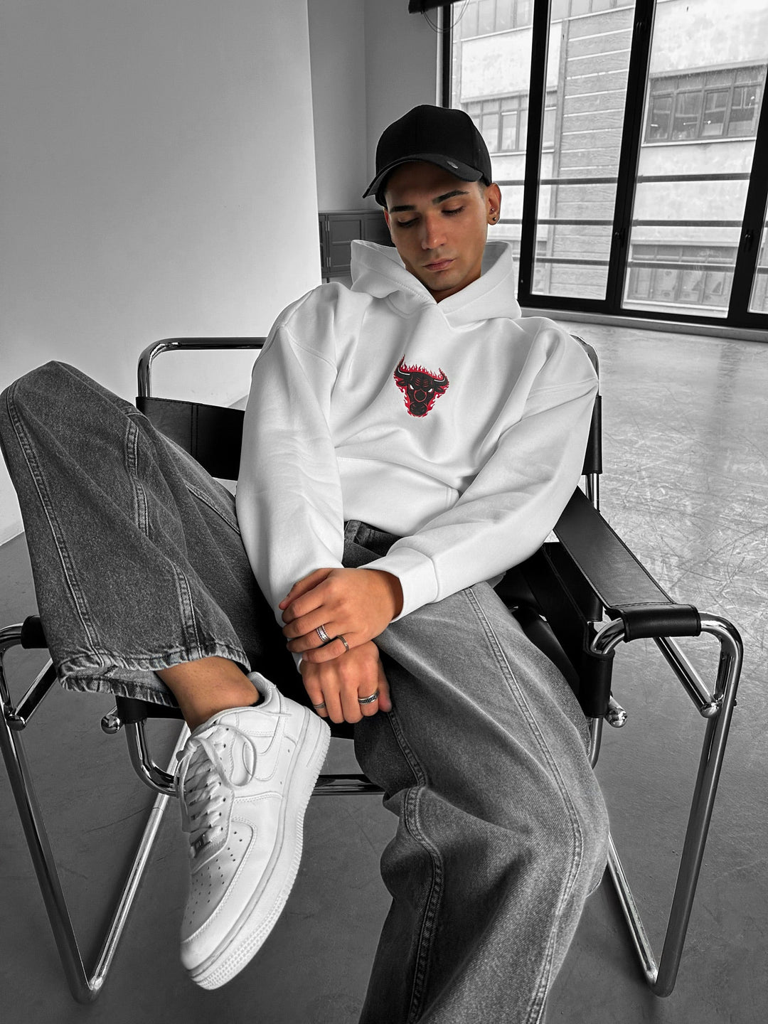 Oversize Bull Fearless Hoodie - Vit