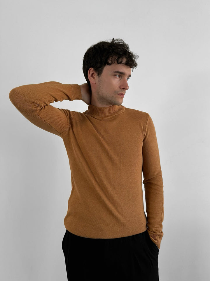 Lös Passform Halv Hals Pullover - Kamel