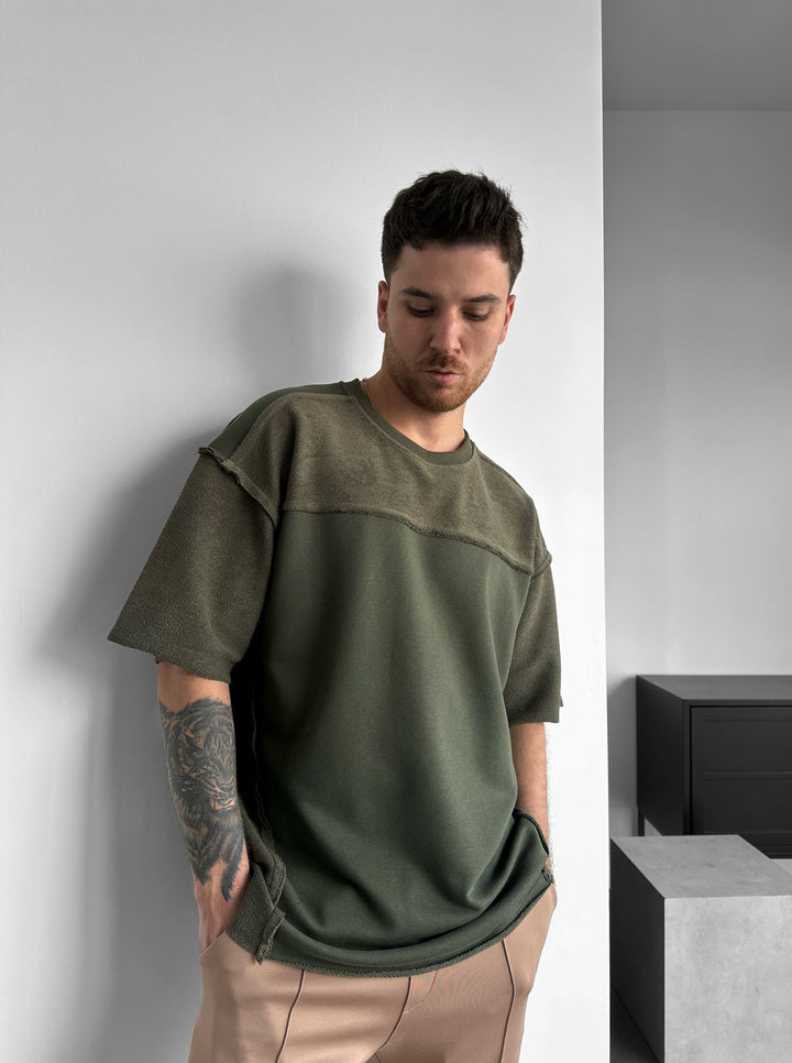 Oversize Sömnadsdetalj T-shirt - Khaki