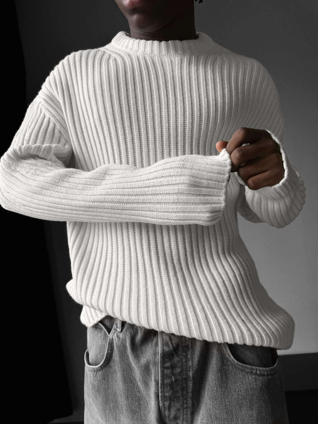 Lös Passform Randig Struktur Pullover - Ecru