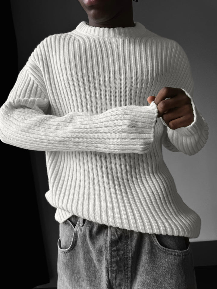 Lös Passform Randig Struktur Pullover - Ecru