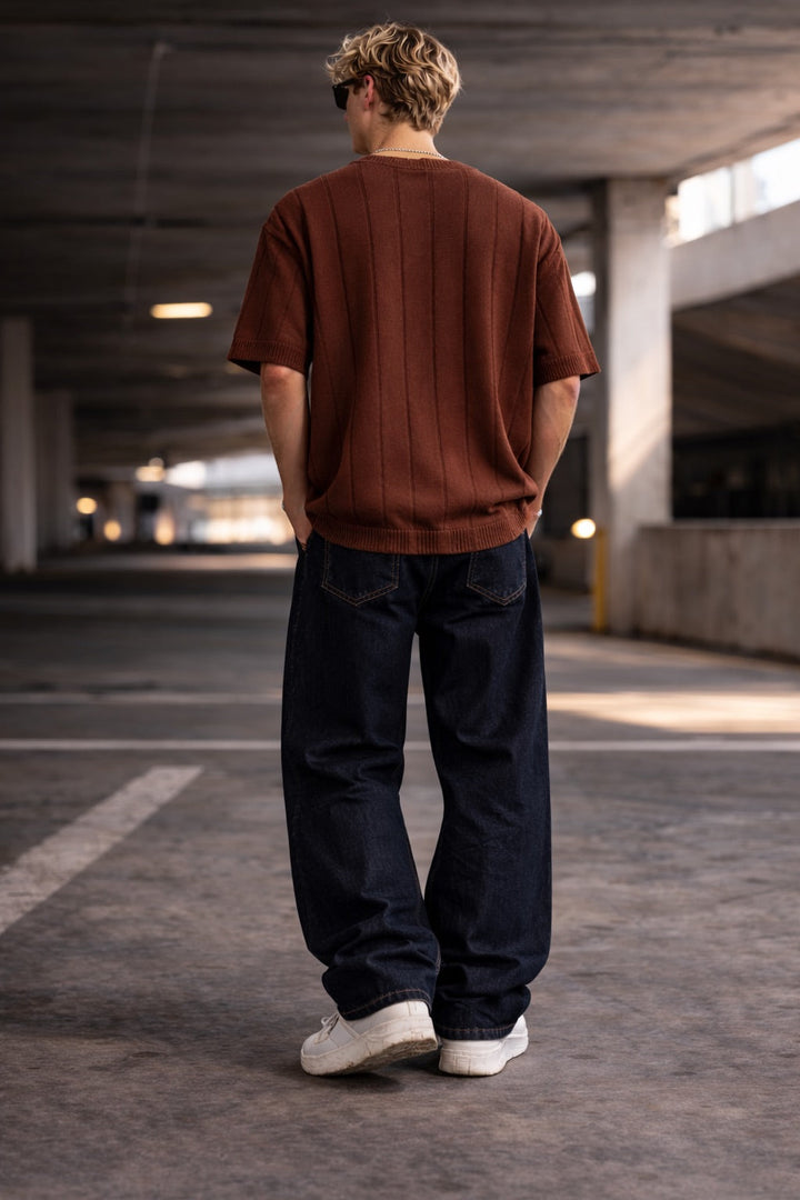 Regular Fit Knit Lines T-shirt - Mörk Brun