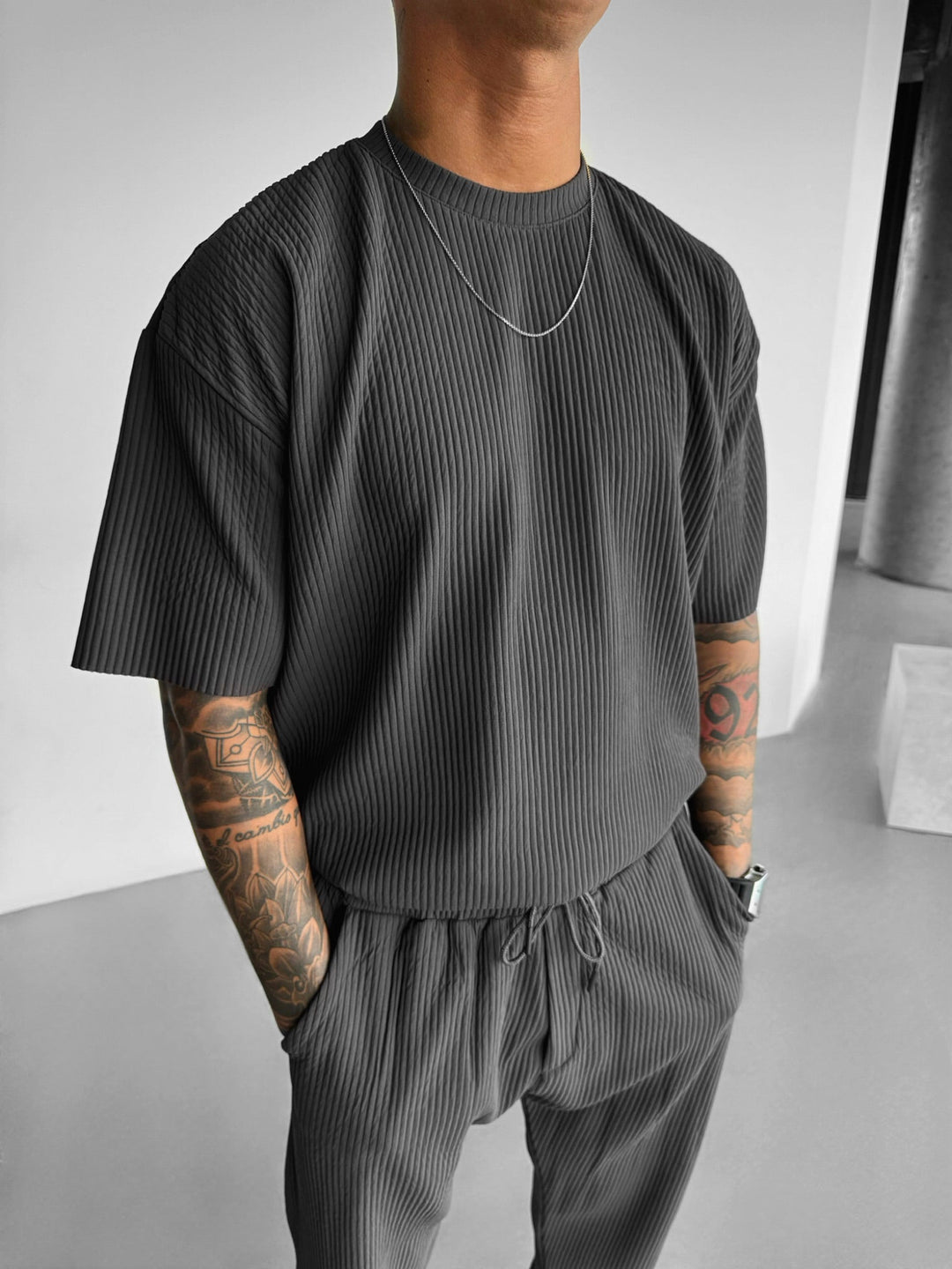 Oversize Ribbad T-Shirt - Antracit