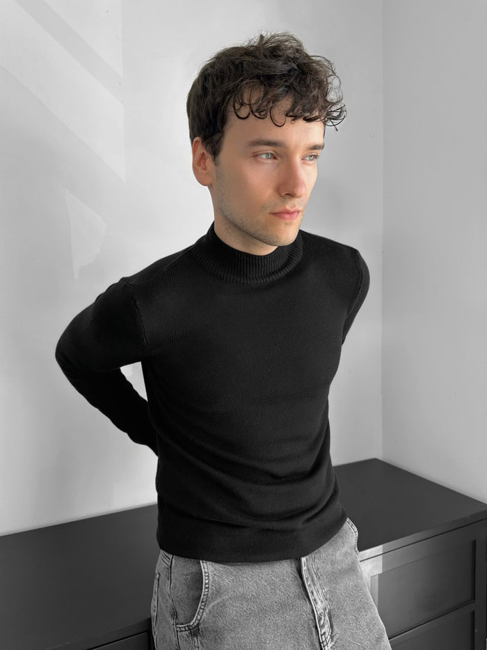 Lös Passform Halv Hals Pullover - Svart