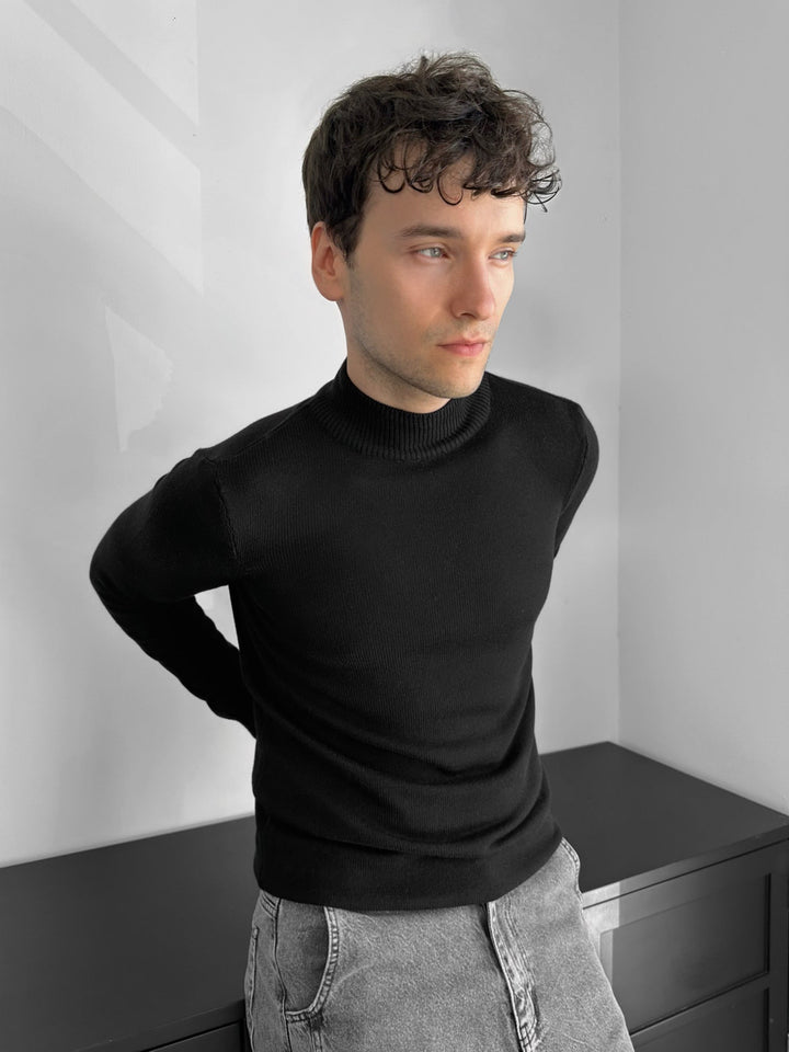 Lös Passform Halv Hals Pullover - Svart