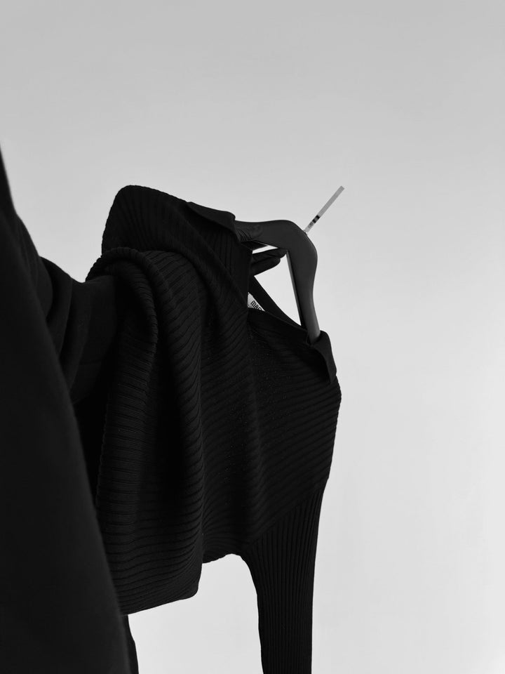 Slim Fit Stickad Polo Tröja - Svart