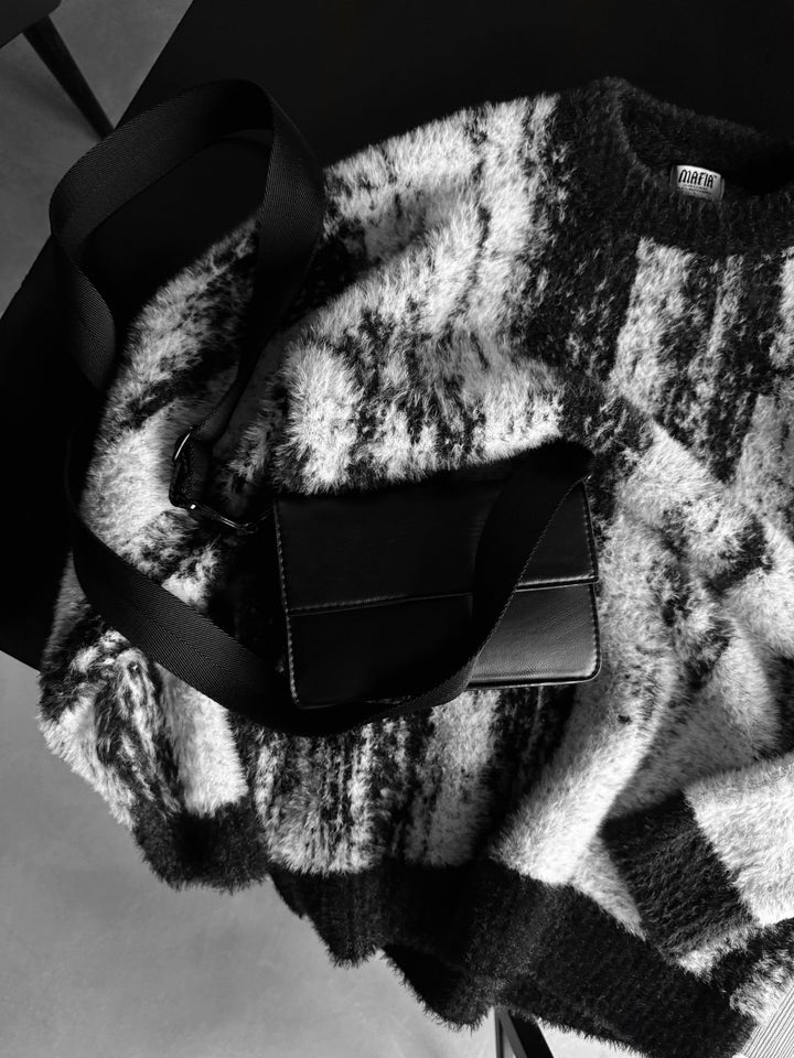 Oversize Brushstroke Effekt Stickad Pullover - Svart
