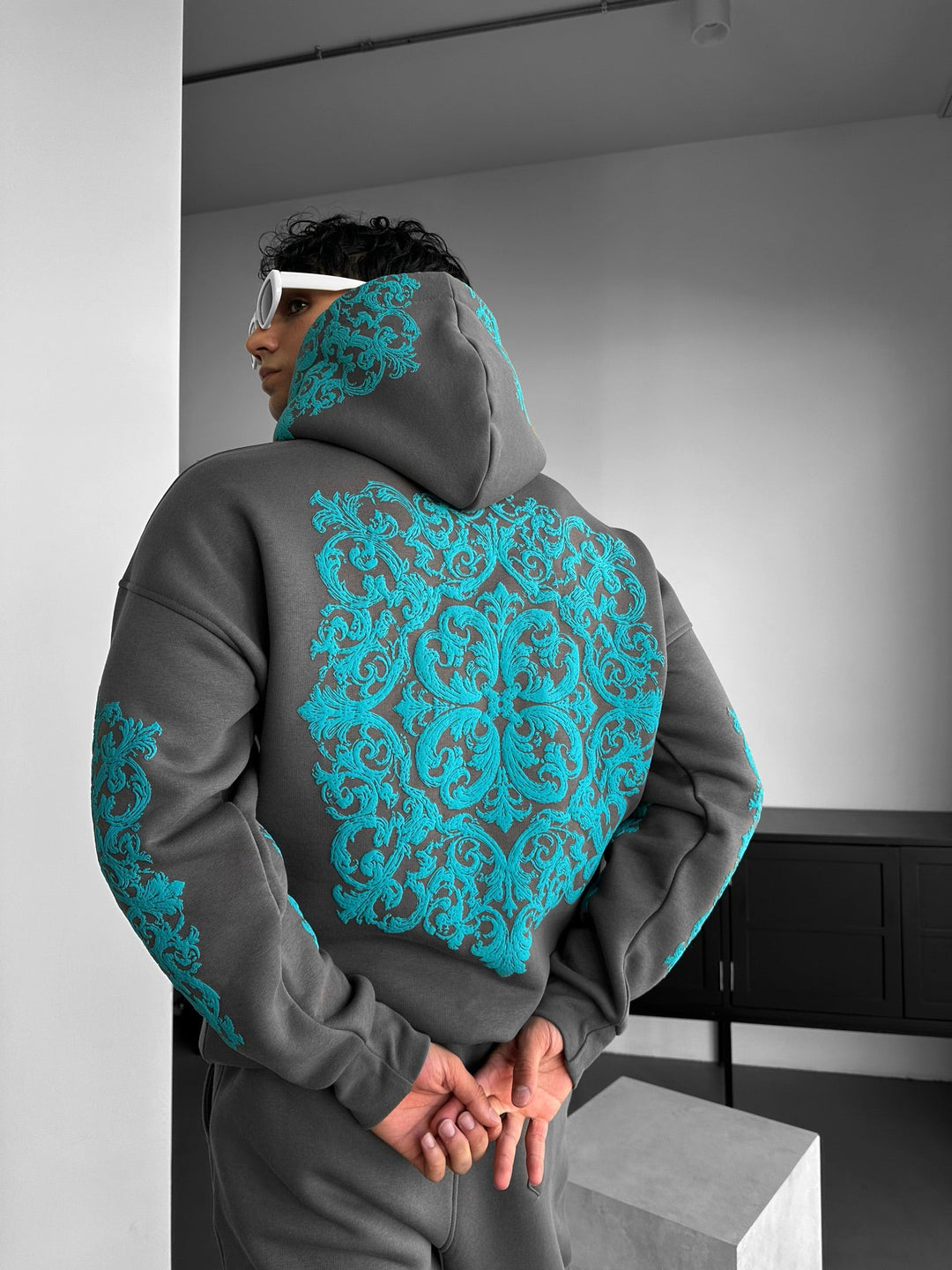 Oversize Matmönster Hoodie - Antracit