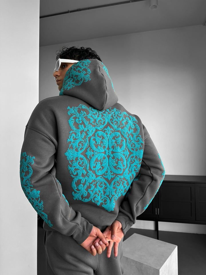 Oversize Matmönster Hoodie - Antracit