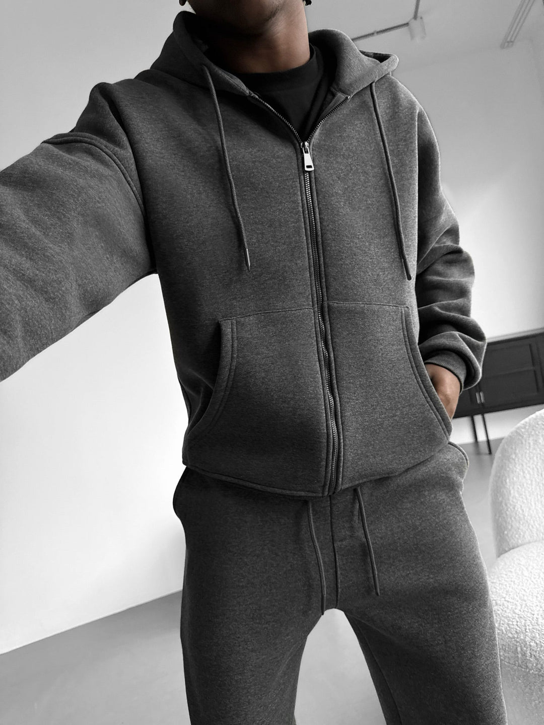 Oversize Basic Zip-Hoodie - Antracit Melange