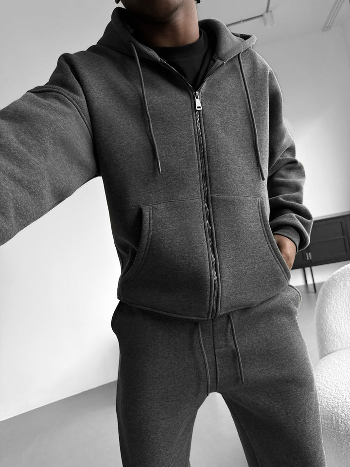 Oversize Basic Zip-Hoodie - Antracit Melange