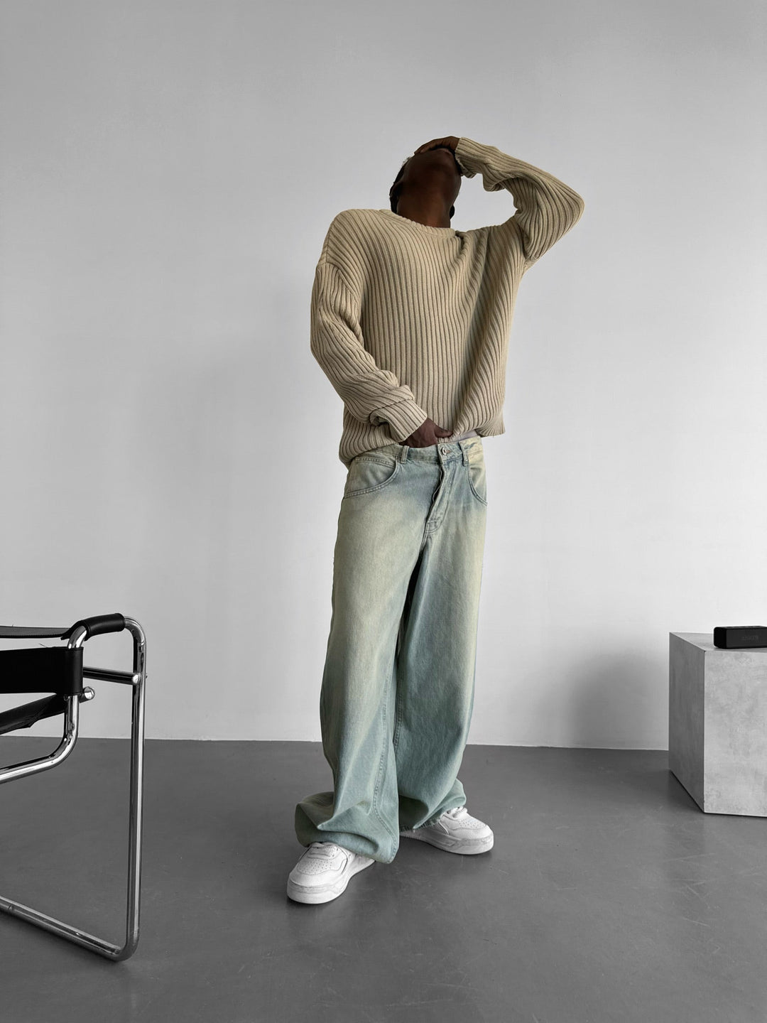 Lös Passform Randig Struktur Pullover - Sten