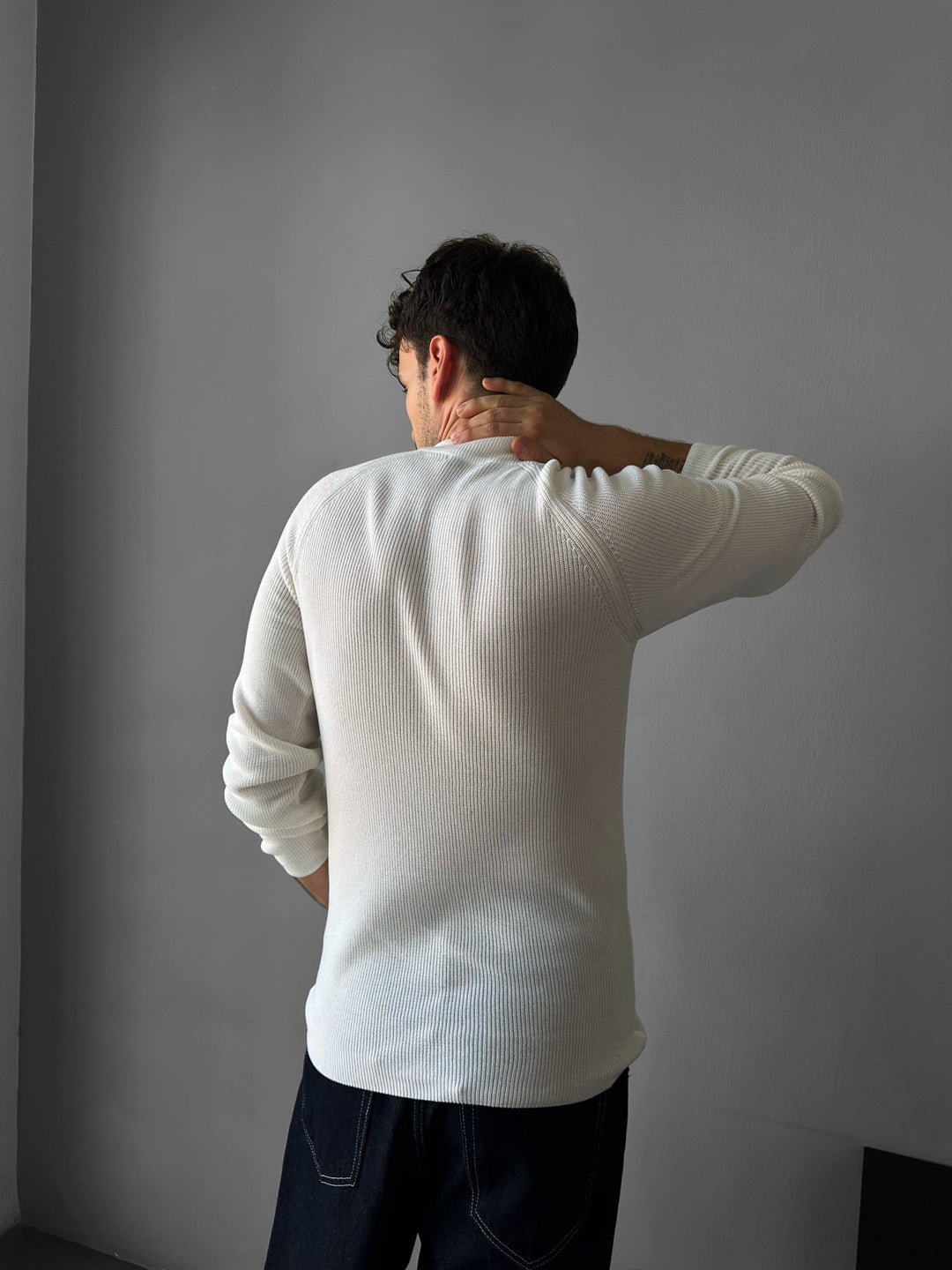 Slim Fit Stickad Tröja - Ecru