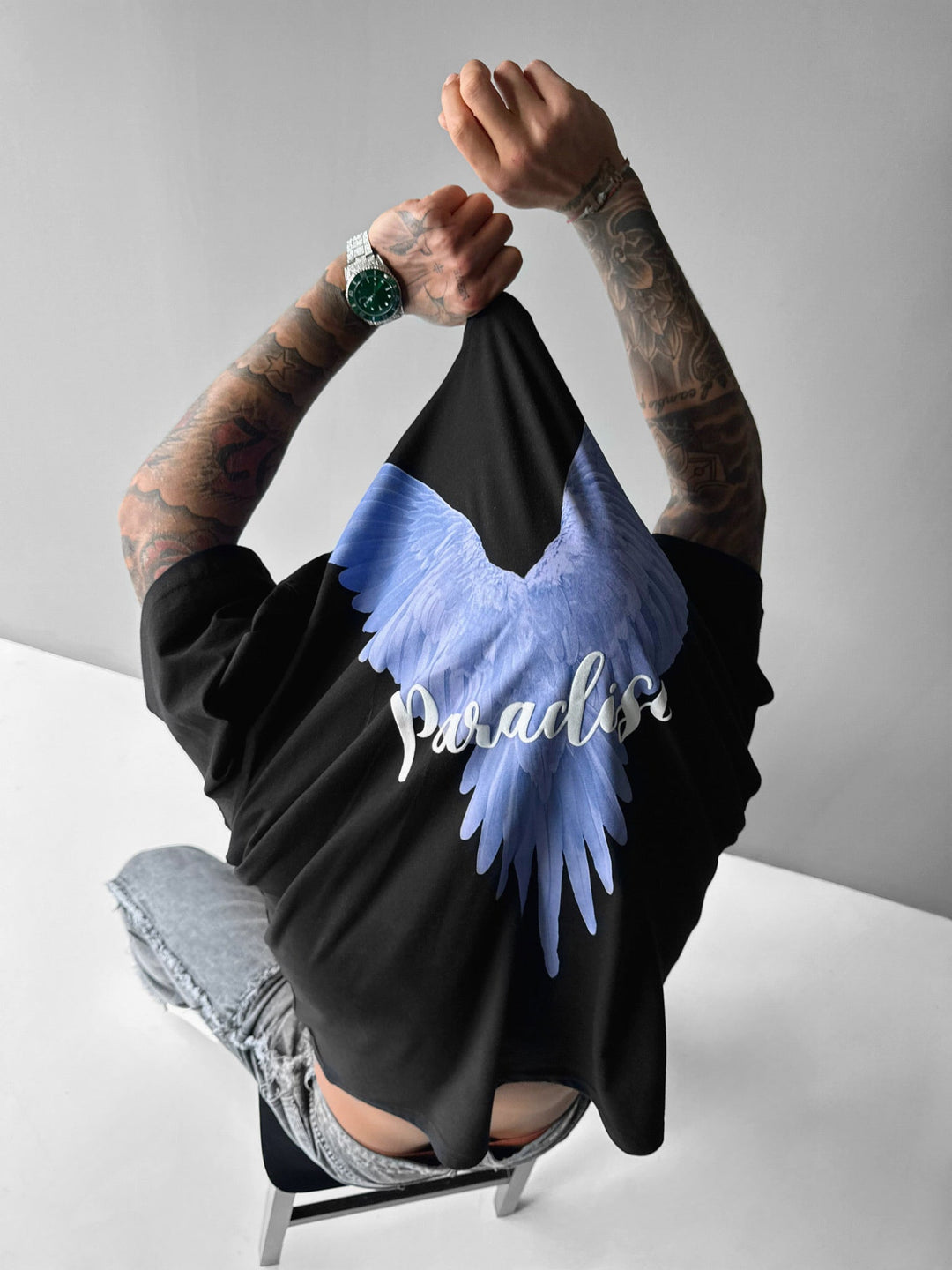 Oversize Papegoja Paradis T-shirt - Svart och Lila