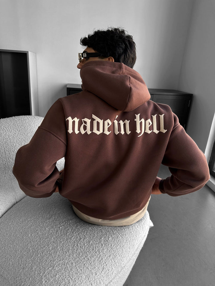 Oversize Made in Hell Hoodie - Brun