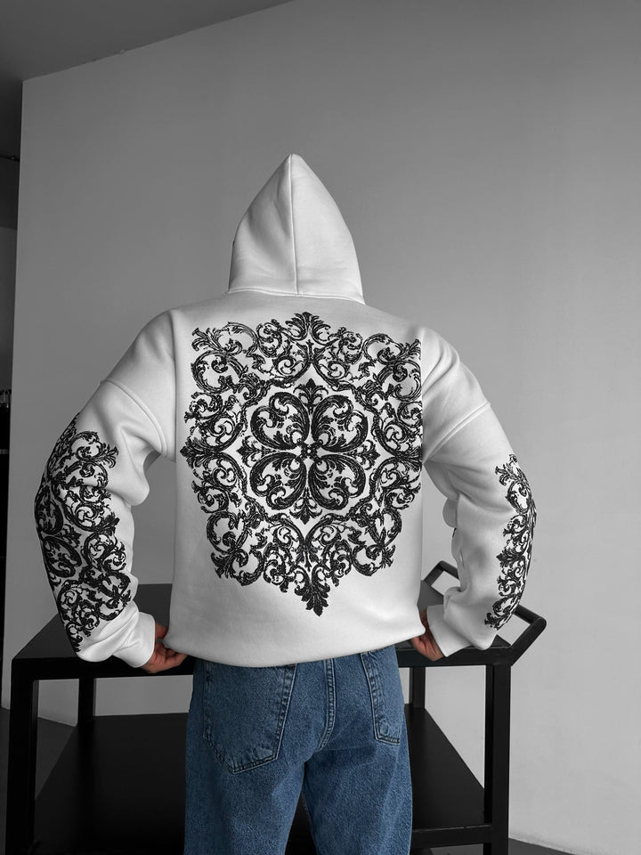 Oversize Matmönster Hoodie - Vit