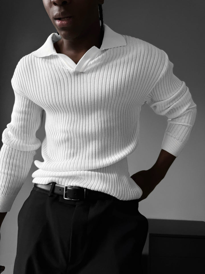 Slim Fit Knit Polo Sweater - Ecru