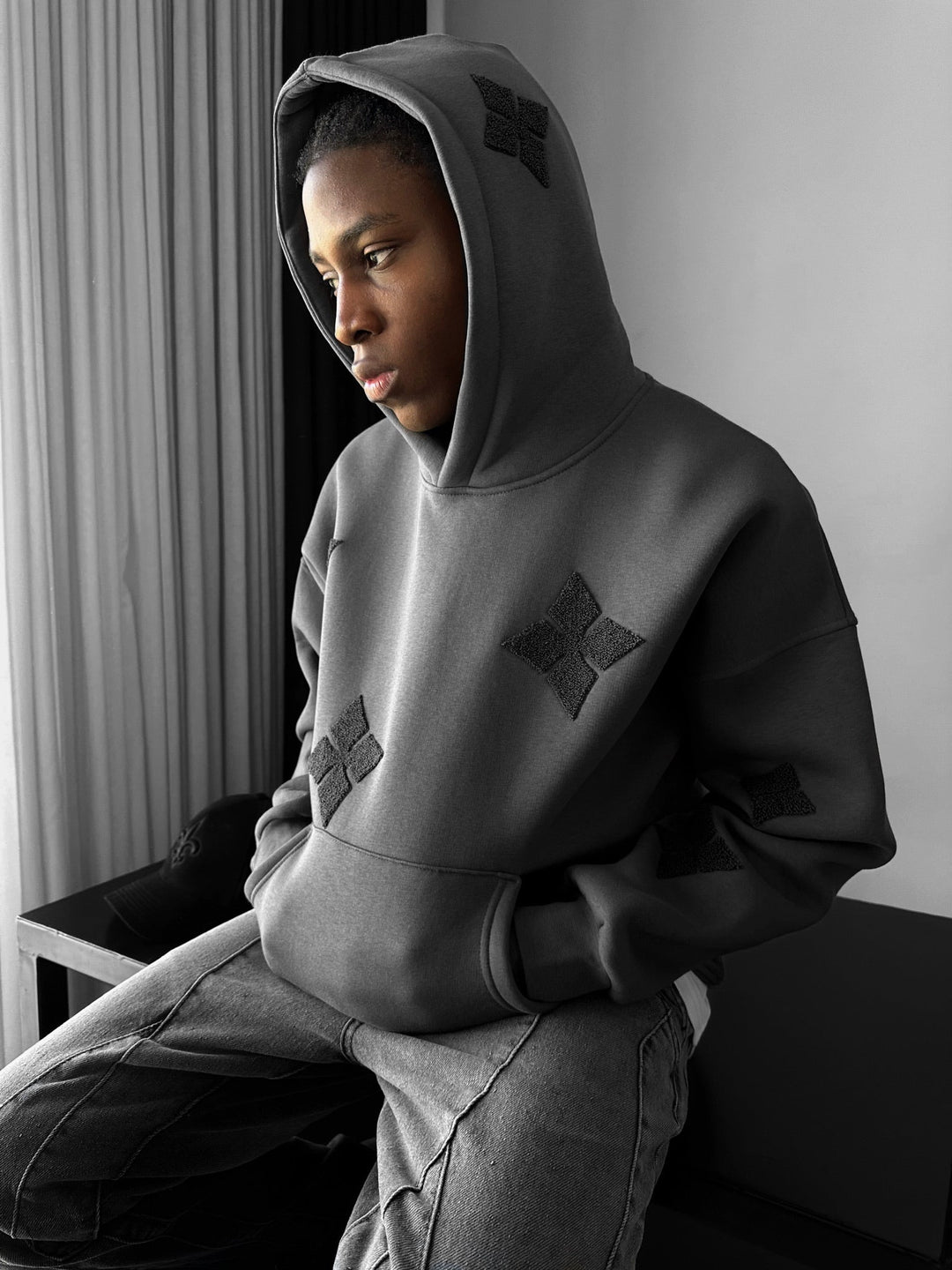 Överdimensionerad Detaljerad Hoodie - Antracit