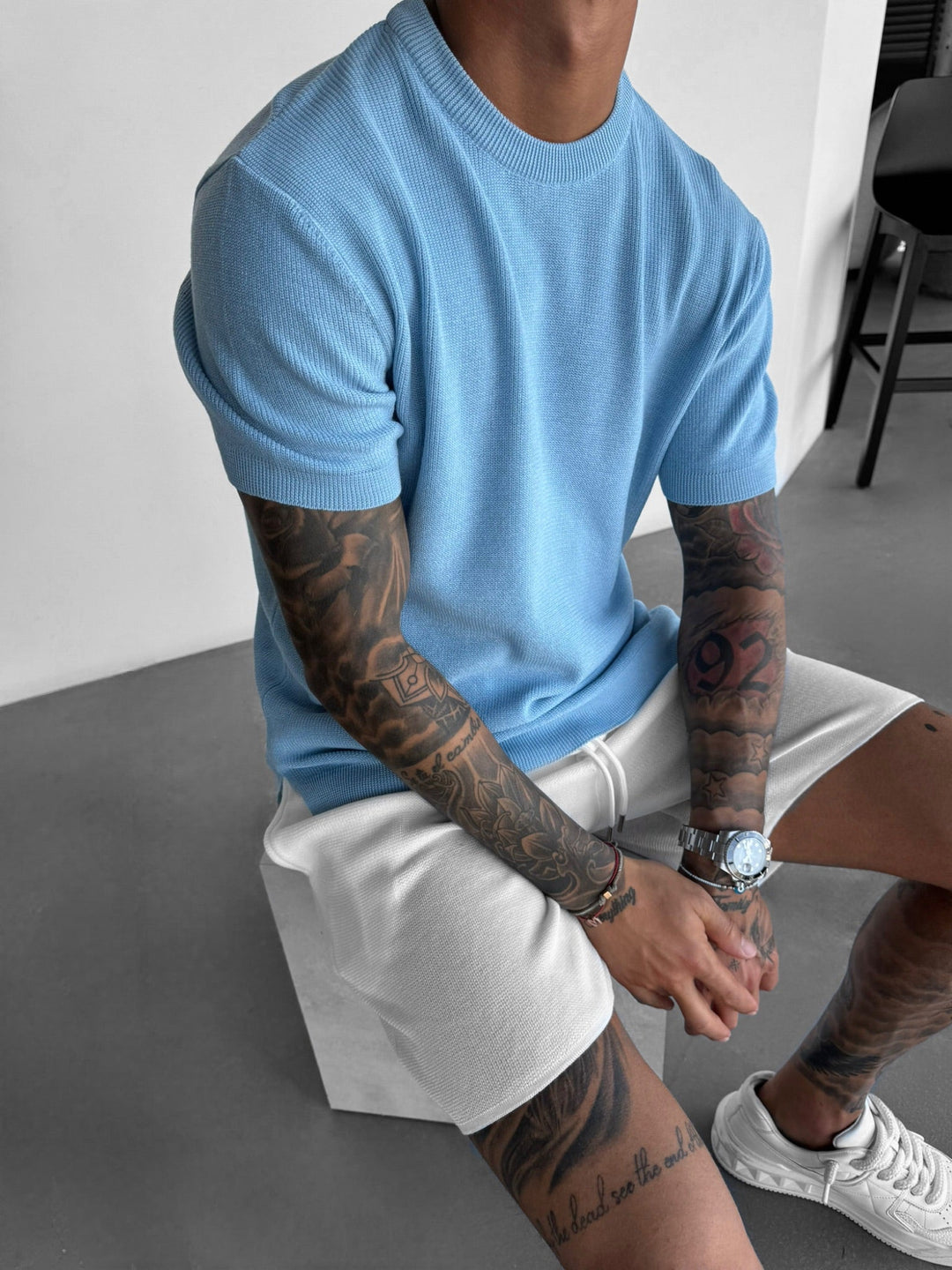 Oversize Stickad T-Shirt - Babyblå