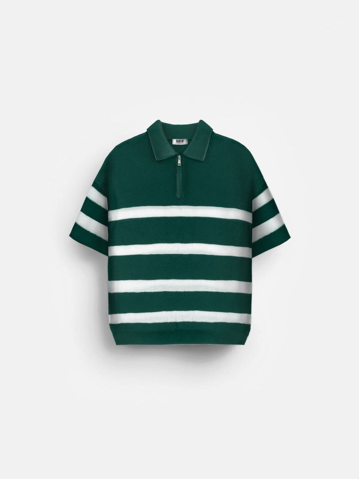 Regelbunden Stickad Dragkedja T-shirt - Petrol