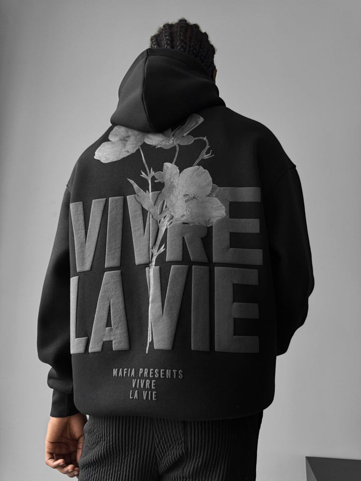 Oversize Vivre La Vie Hoodie - Svart och Grå