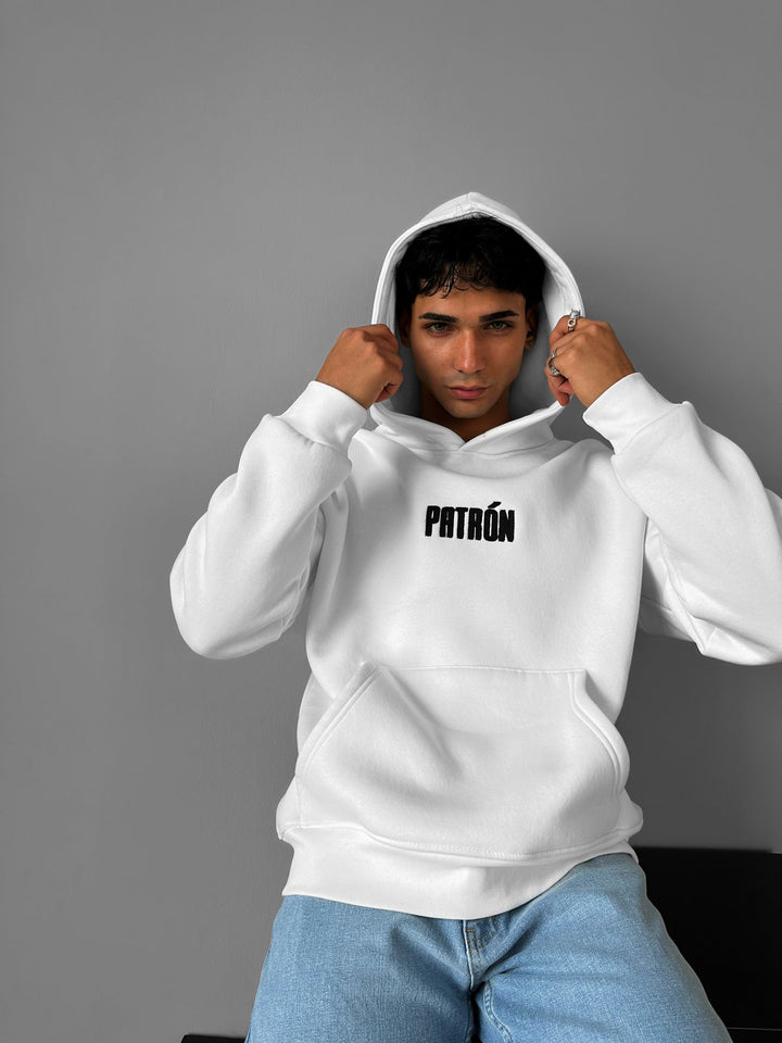 Oversize Detaljerad Patron Hoodie - Ecru