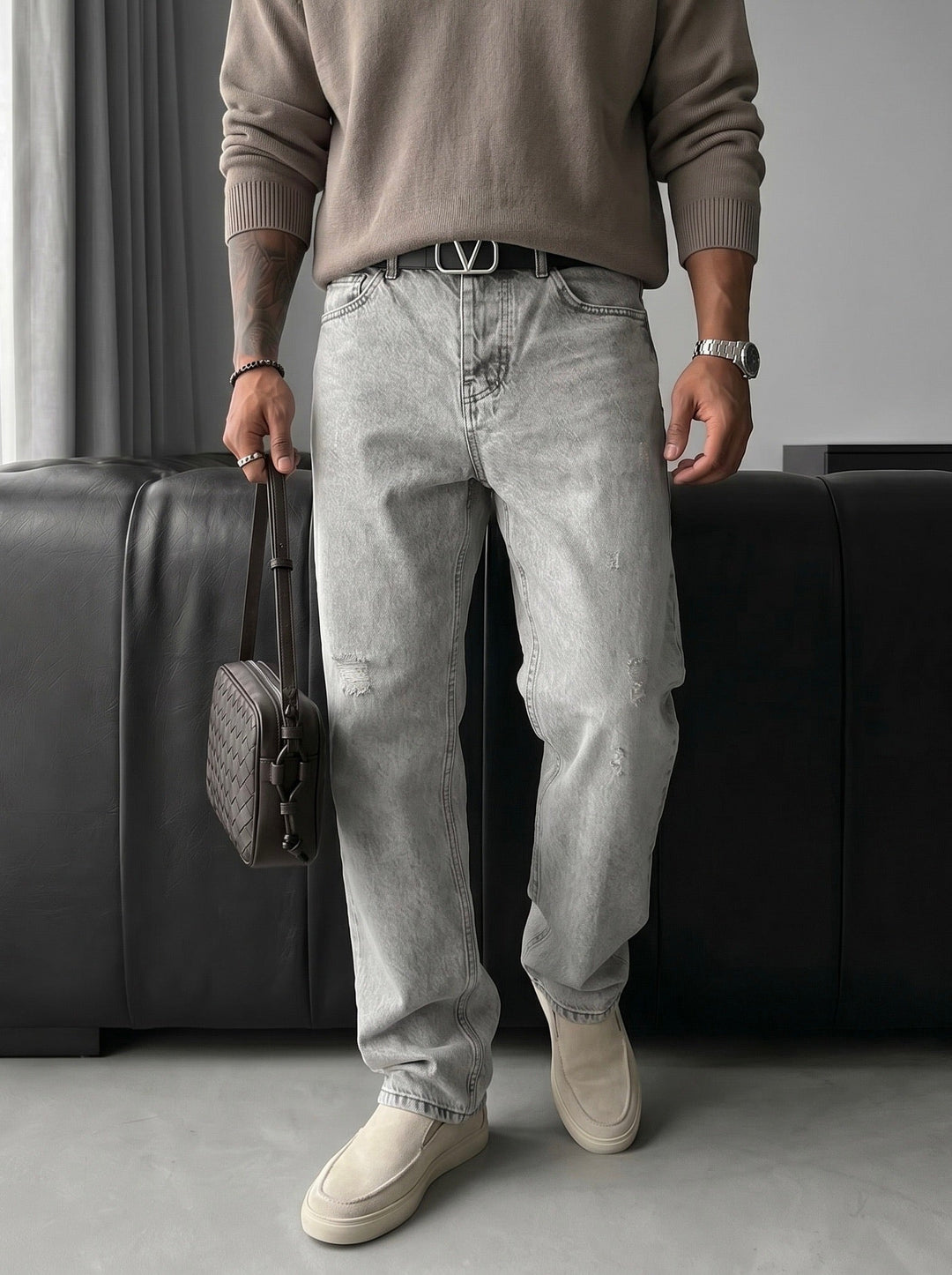 Baggy Torn Jeans - Grå