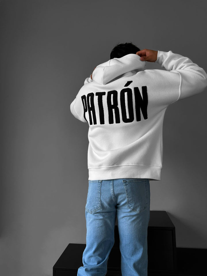 Oversize Detaljerad Patron Hoodie - Ecru