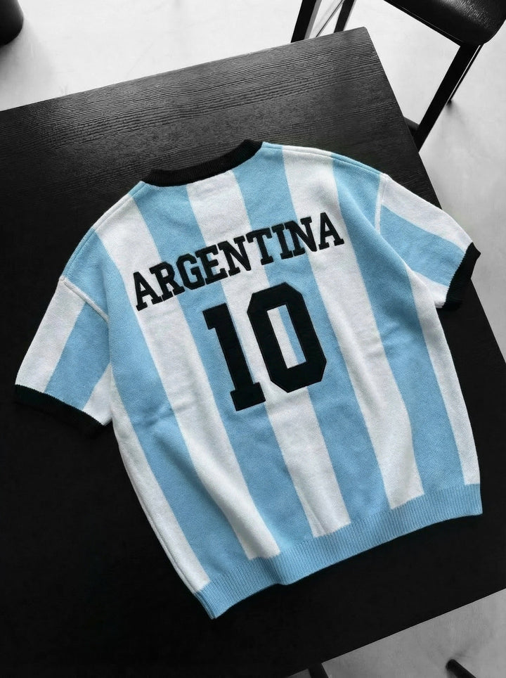 Oversize Argentina Stickad T-shirt - Babyblå