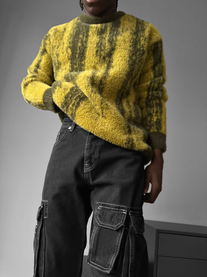 Oversize Brushstroke Effect Stickad Pullover - Mörkgrön