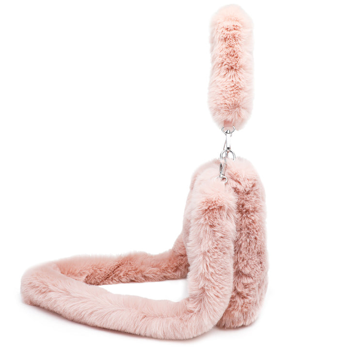 Rosa fluffig hjärtväska med kaninöron