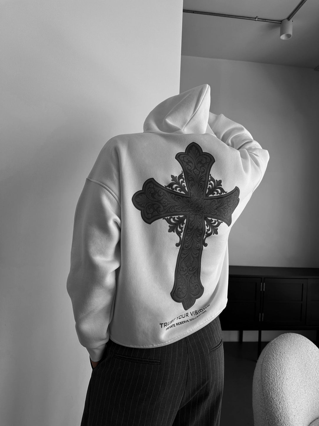 Oversize Cross Hoodie - Vit