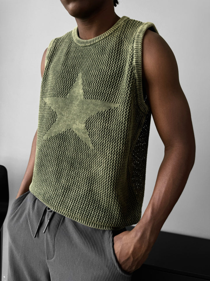 Oversize Tvättad Stickad Stjärntopp - Khaki