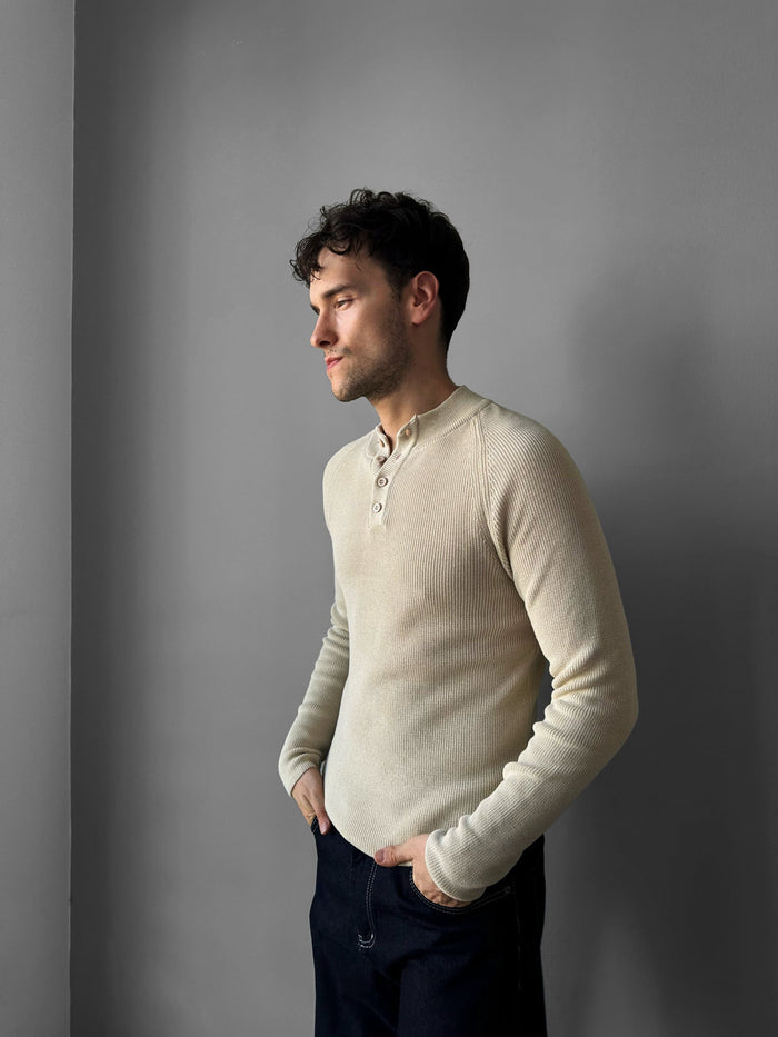 Slim Fit Stickad Tröja - Beige