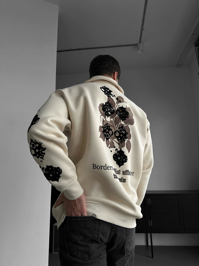 Oversized Halvdraget Grafiskt Sweatshirt - Beige