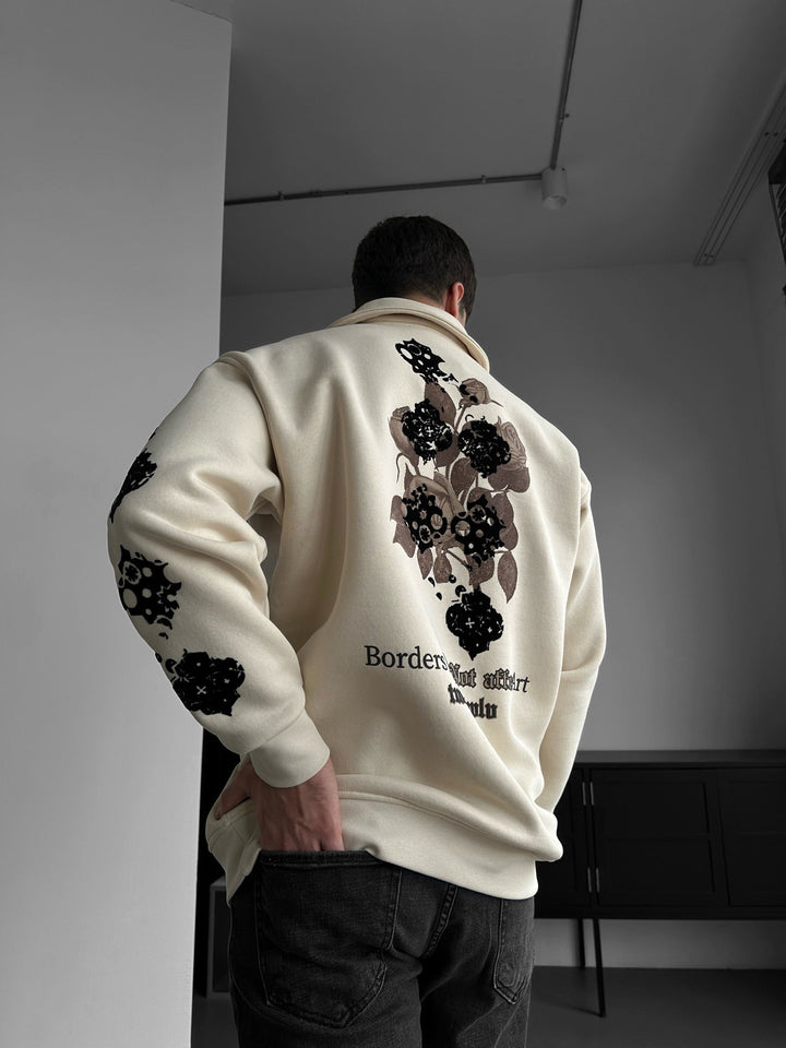 Oversized Halvdraget Grafiskt Sweatshirt - Beige