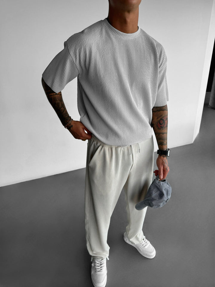 Oversized Ribbad T-Shirt - Grå