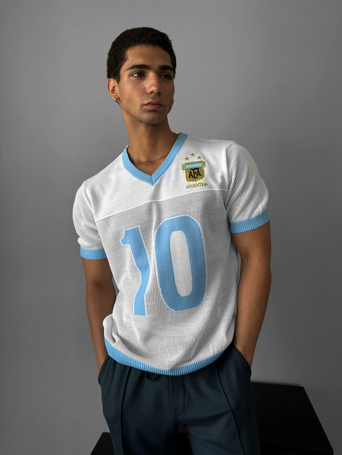 Oversize Argentina Stickad T-shirt - Vit