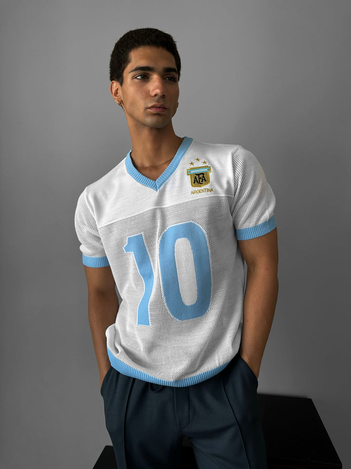 Oversize Argentina Stickad T-shirt - Vit