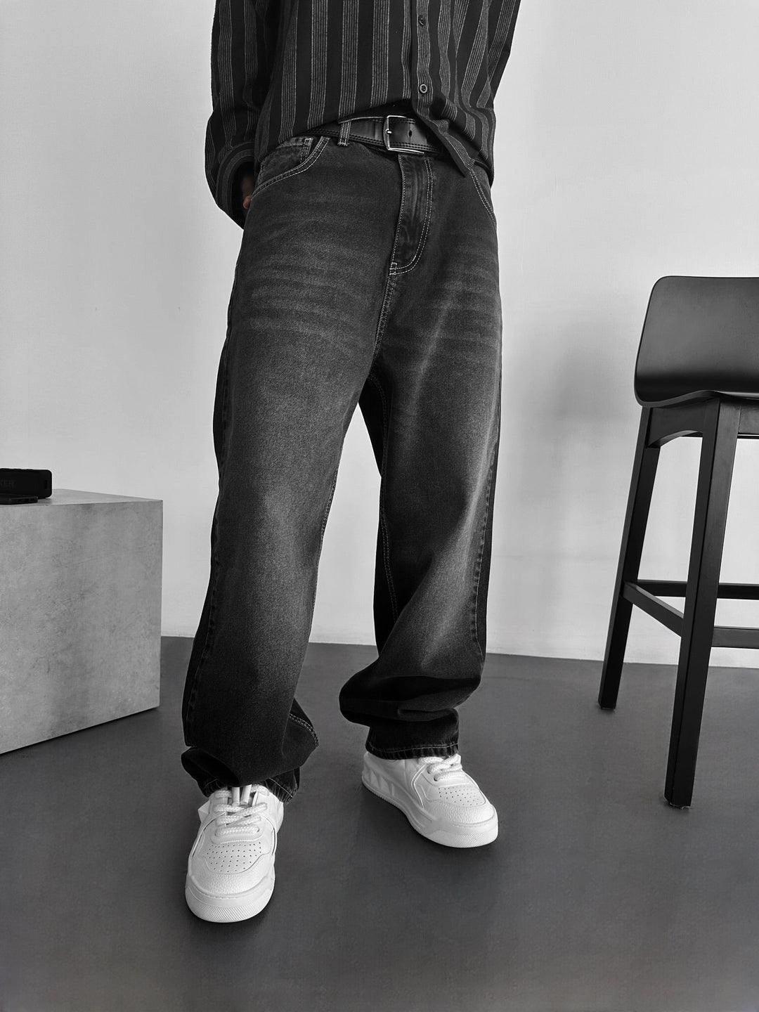 Relax Baggy Tvättade Jeans - Svart